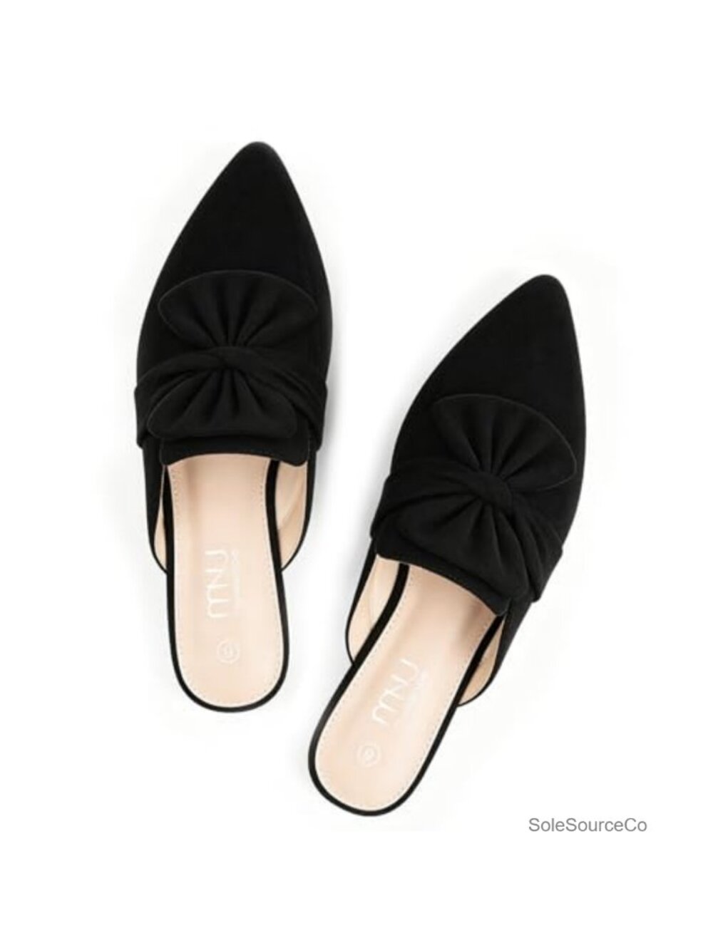 Pointed Toe Bow Mules Slip On Backless Loafers Flat Office Work Shoes